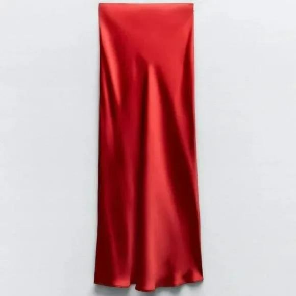 ZARA SATIN EFFECT LONG SKIRT - Picture 4 of 8